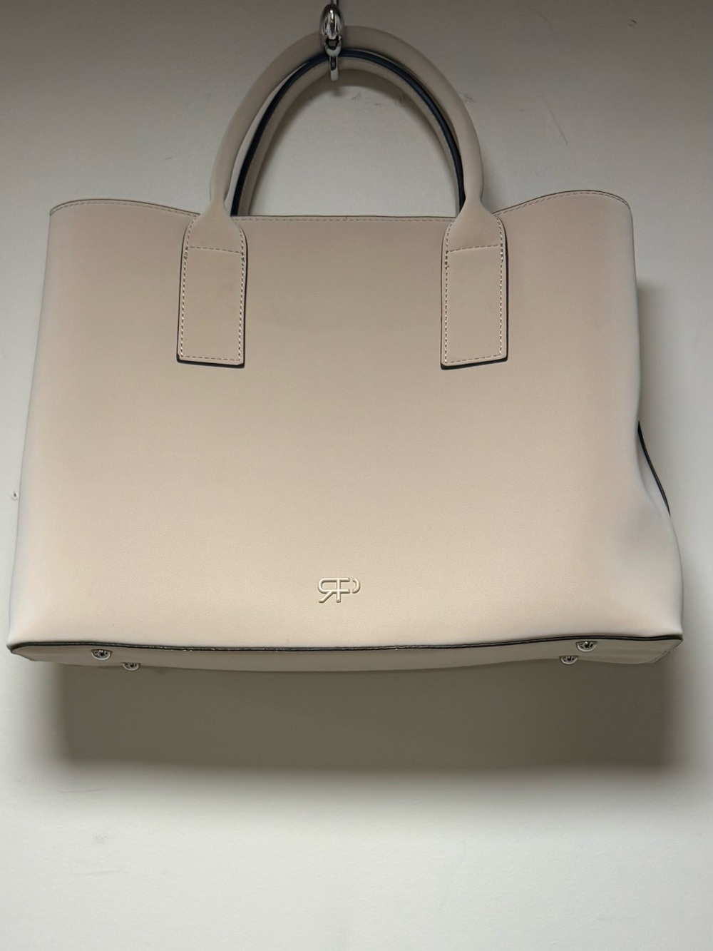 Parfois NWOT Structured Ecru Ivory Faux-Leather Laptop Tote Bag Shoulder Strap